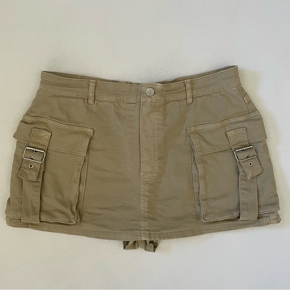 NWOT Free People We The Free Denim Cargo Mini Skort Khaki Morning Oat Size 32 - Picture 3 of 8